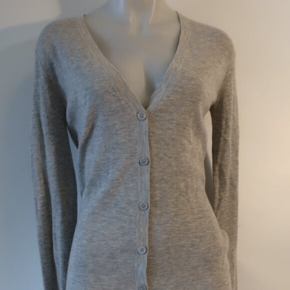 Women Scoop NYC Gray Melange 100% Cashmere Knit V-Neck Cardigan Sweater L - Picture 4 of 11